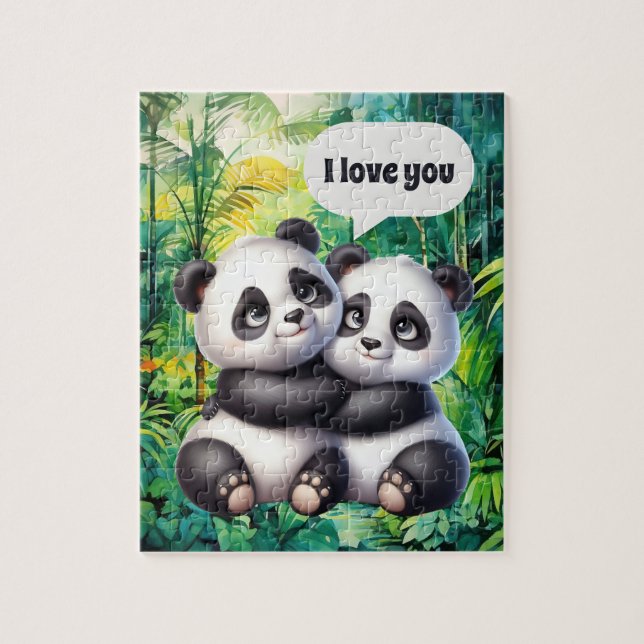 Puzzle Cute love panda's customizable (Vertical)