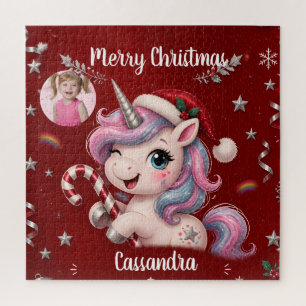 Puzzle Cute Magical Crimson Christmas Unicorn Girl Foto