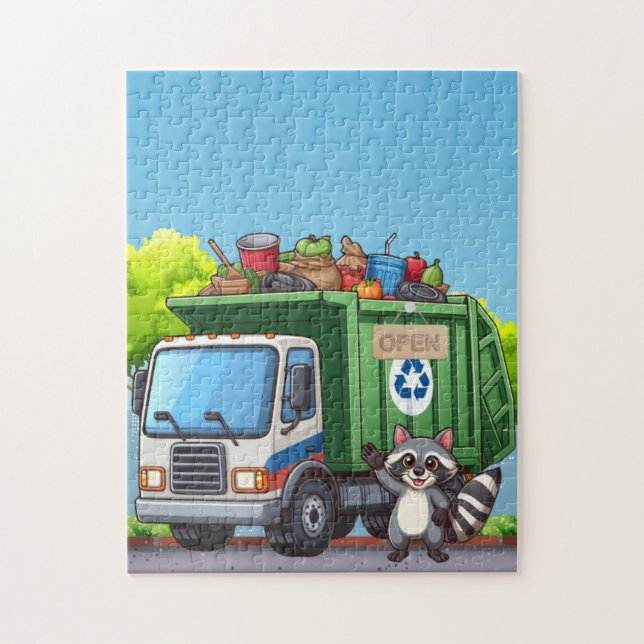 Puzzle Cute mapache y camión de "comida" (Vertical)