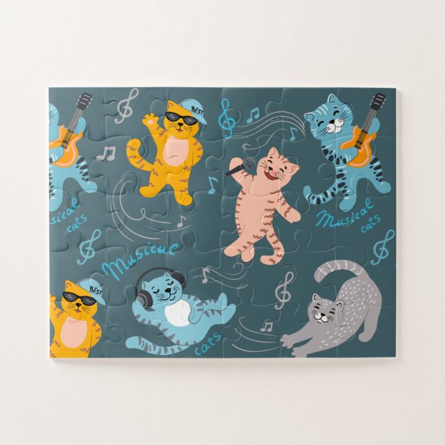 Puzzle Cute Musical Cats Pattern Kids (Horizontal)