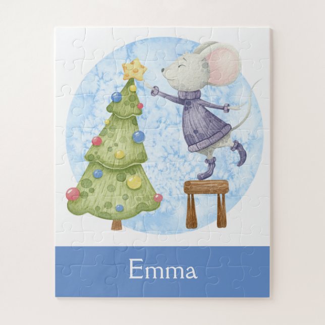 Puzzle Cute navidad ratón decorando nombres personalizado (Vertical)