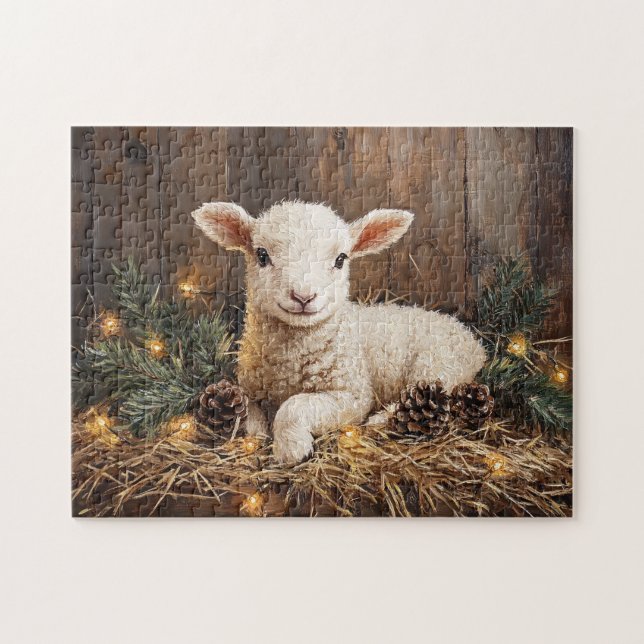 Puzzle Cute Navidades Lamb Rústica Pintura (Horizontal)