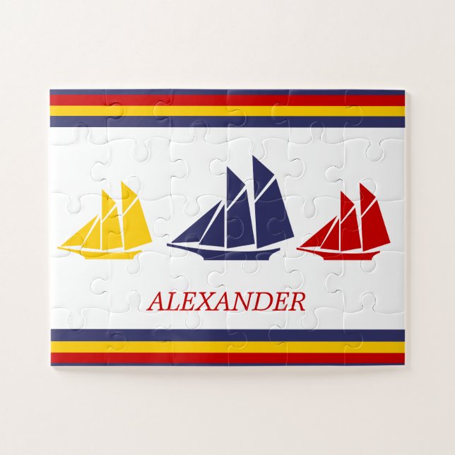Puzzle Cute Navy Azul Rojo Amarillo Gay Stripe náutico (Horizontal)