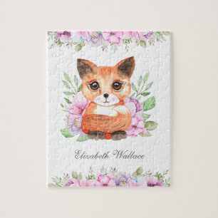 Puzzle Cute Nombre de Zorra Floral Rosa Dulce Femenina