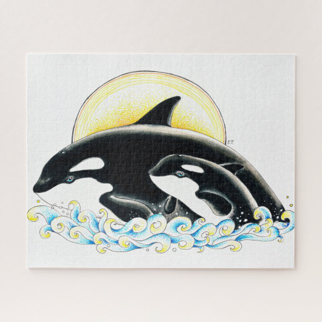 Puzzle Cute Orca Arte de tinta familiar (Horizontal)