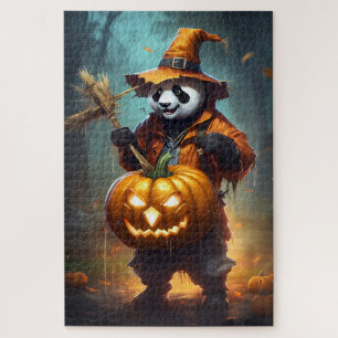 Puzzle Cute Panda Scarecrow Halloween