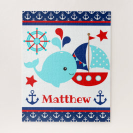 Puzzle Cute Patrón de Ballena Azul Náutica y Anclas