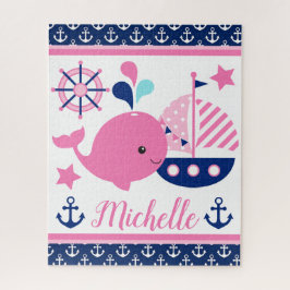 Puzzle Cute Patrón de ballena rosa y anclas náuticas