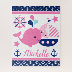 Puzzle Cute Patrón de ballena rosa y anclas náuticas