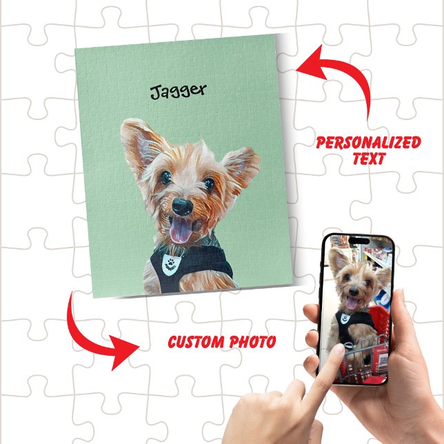 Puzzle Cute Pet Photo with Pet Name Dog or Cat Portrait  (Custom Pet Dog or Cat Photo Portrait with Pet Name Jigsaw Puzzle for Pet Lovers Gift Pet Memorial )