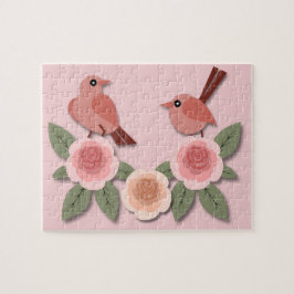 Puzzle Cute Pink Love Birds and Flowering Roses