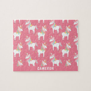 Puzzle Cute Pink Unicorns Personalized