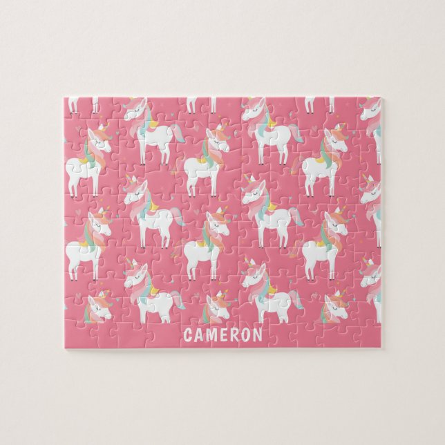 Puzzle Cute Pink Unicorns Personalized (Horizontal)