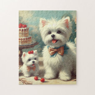 Puzzle Cute pintura maltesa de cachorros