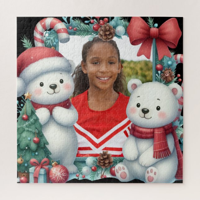 Puzzle Cute Polar Bears Christmas Peppermint Photo  (Vertical)