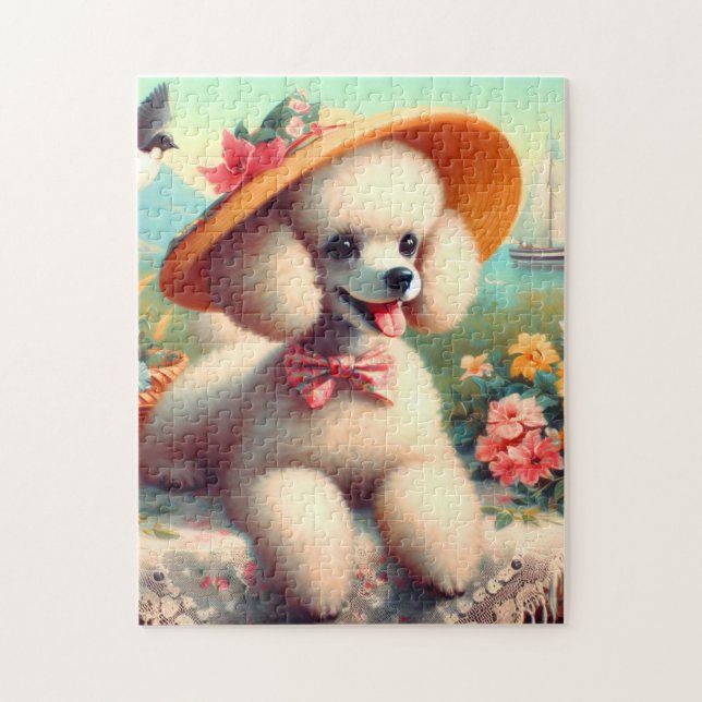 Puzzle Cute Poodle Vintage Painting (Vertical)