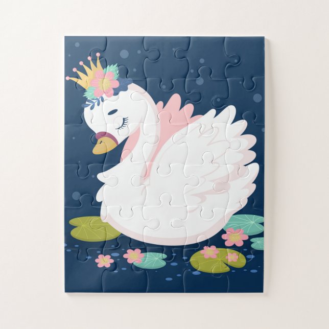 Puzzle Cute Princesa Cisne Bebé Blanco Rosa Verde Azul (Vertical)