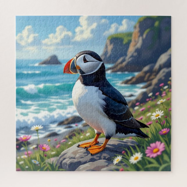 Puzzle Cute Puffin on the Seashore tematizado (Vertical)