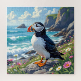 Puzzle Cute Puffin on the Seashore themed