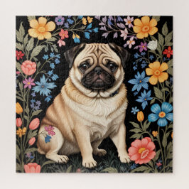 Puzzle Cute Pug Floral Elegante y Colorido