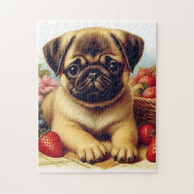 Puzzle Cute Pug Pintura de época (Vertical)