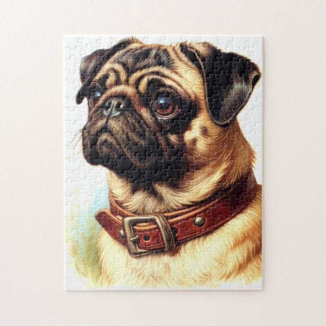 Puzzle Cute Pug Retro Pintura (Vertical)
