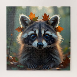 Puzzle Cute Raccoon en hojas otoño