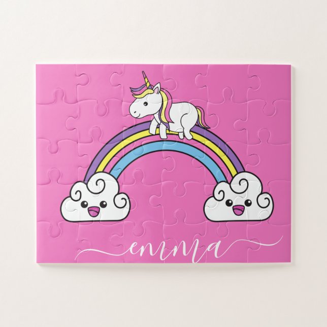 Puzzle Cute Rainbow Unicorn Personalized Name  (Horizontal)