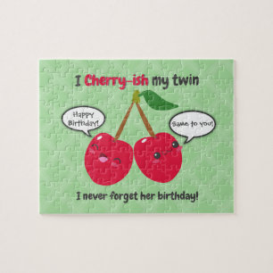 Puzzle Cute Red Cherry Kawaii Gemelos Cumpleaños
