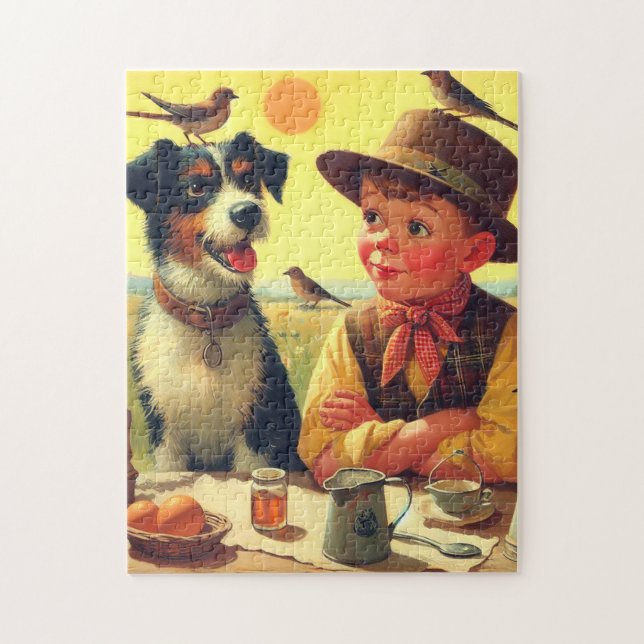 Puzzle Cute retro perro y pintura infantil (Vertical)