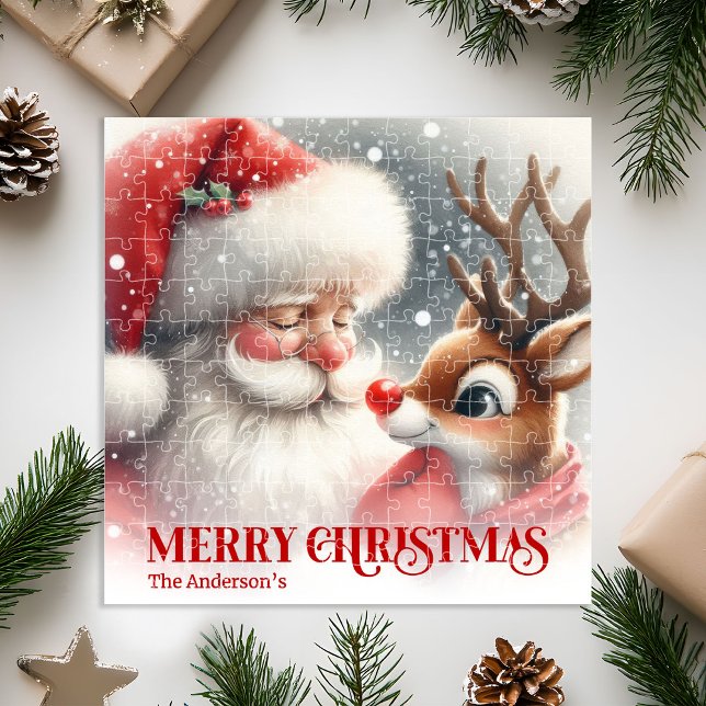 Puzzle Cute Santa and Rudolph Personalized Xmas Kids Gift (Cute Santa and Rudolph Personalized Xmas Kids Gift jigsaw puzzle)