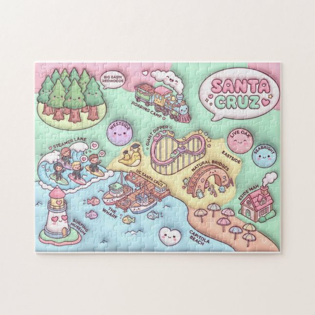 Puzzle Cute Santa Cruz California Neighborhood Map UCSC (Horizontal)