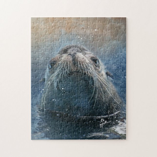 Puzzle Cute Seal Sea Lion Photography Watercolor (Vertical)