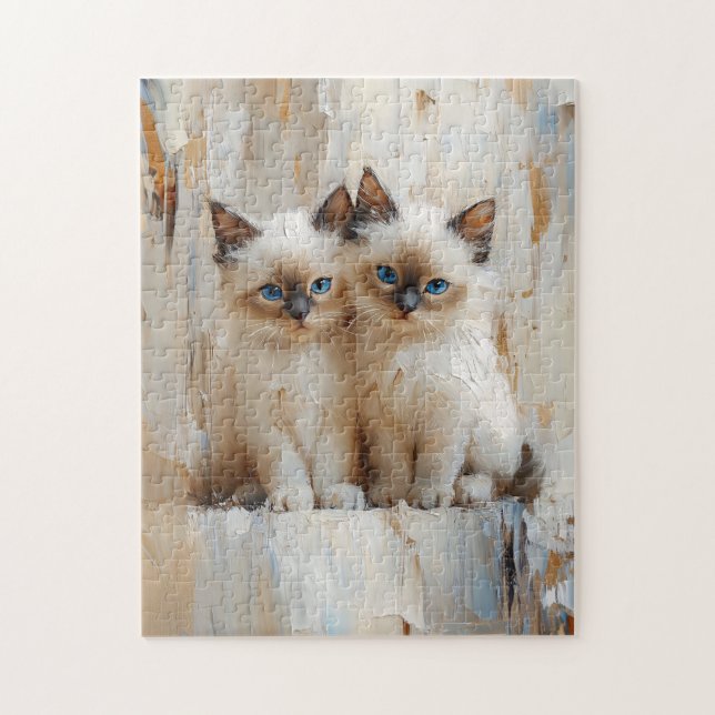 Puzzle Cute Siamese Kittens Pintando (Vertical)