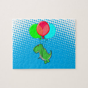 Puzzle Cute T-Rex Volando Con Globos En Cielo Azul