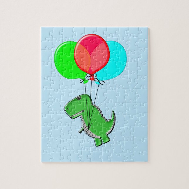 Puzzle Cute T-Rex Volando Con Globos En Cielo Azul (Vertical)