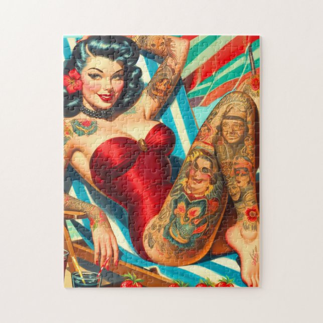 Puzzle Cute Tattooed Swimsuit Pin-up (Vertical)