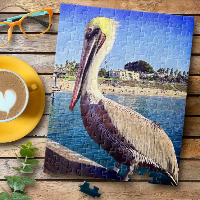 Puzzle Cute trendy Coastal Beach Pier Pelican Bird Photo (Subido por el creador)
