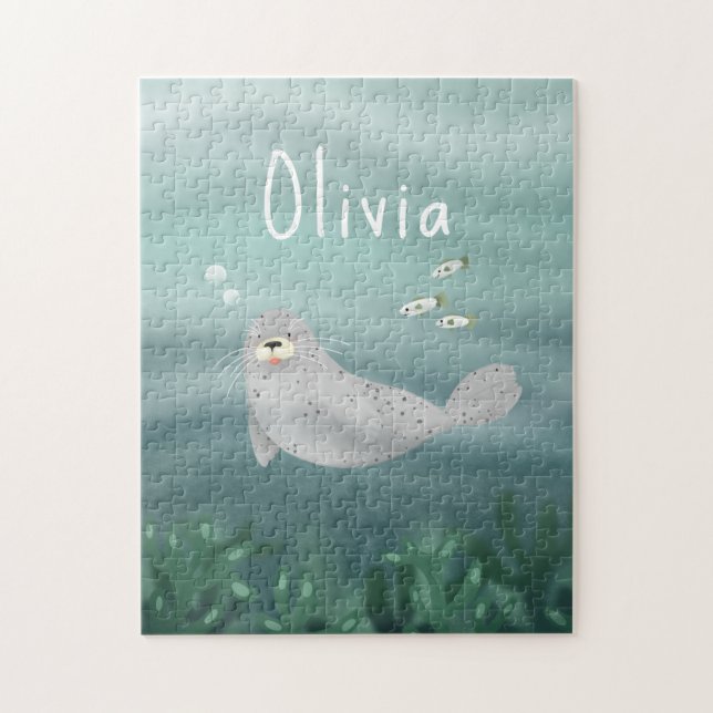 Puzzle Cute Under the Sea Blue Ocean Seal Kids (Vertical)