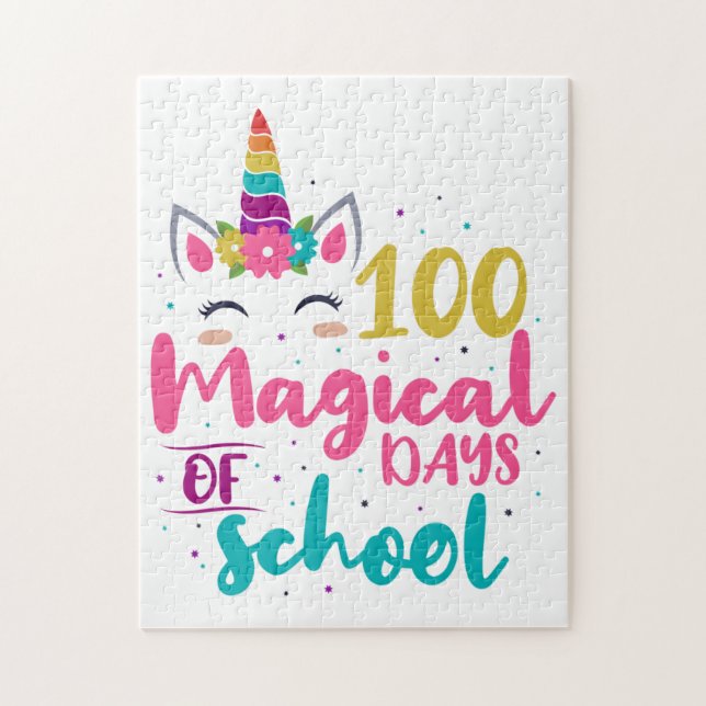 Puzzle Cute Unicorn 100 Magical Days Of School (Vertical)