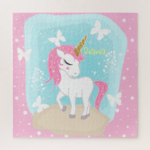 Puzzle Cute unicornio con mariposas.