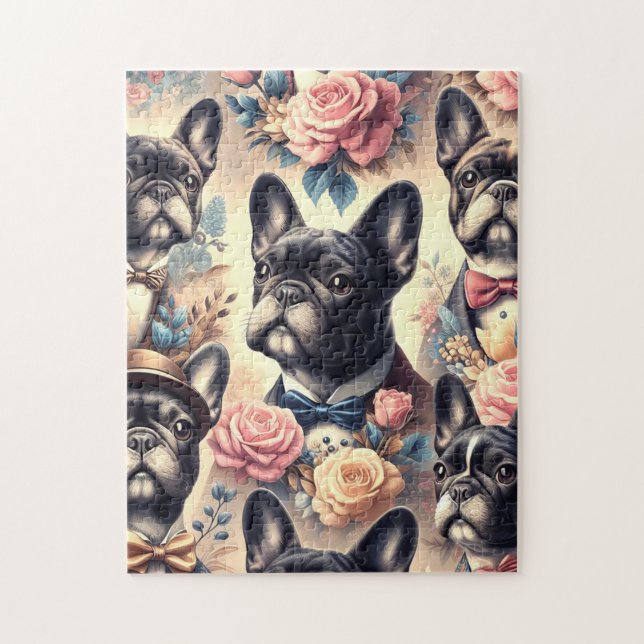 Puzzle Cute vintage Bulldog francés (Vertical)