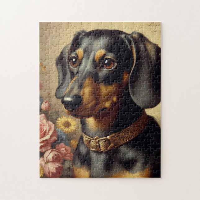 Puzzle Cute Vintage Dachshund Pintura (Vertical)