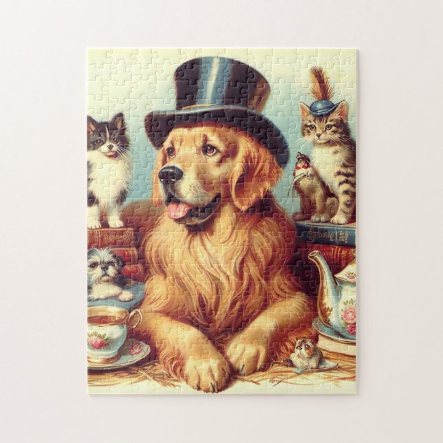 Puzzle Cute Vintage Dog Pintura (Vertical)