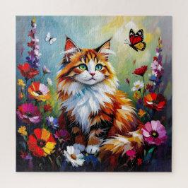 Puzzle Cute Whimsical  Cat, Flowers and Butterflies