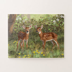 Puzzle Cute Whitetail Deer Twin Fawns