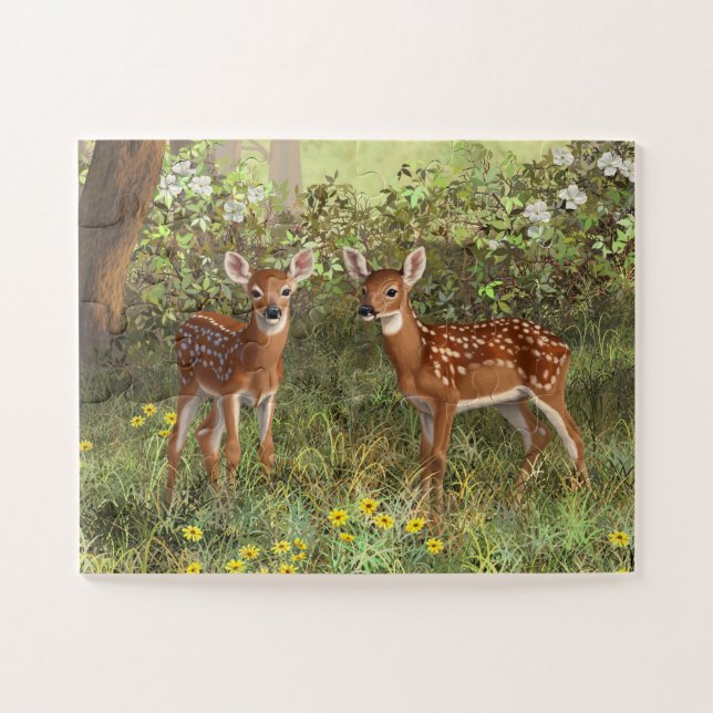Puzzle Cute Whitetail Deer Twin Fawns (Horizontal)