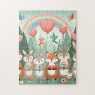 Puzzle Cute Woodland Creature rainbow valentine