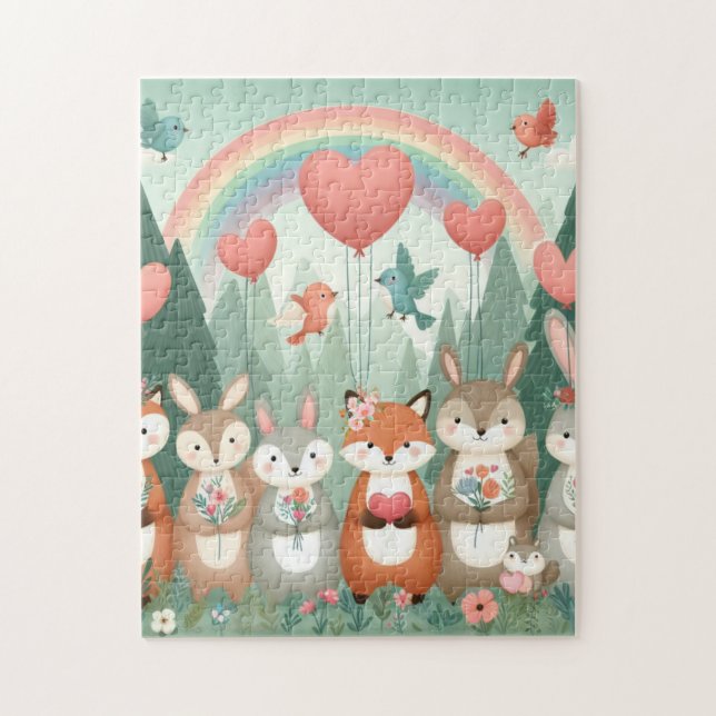 Puzzle Cute Woodland Creature rainbow valentine (Vertical)