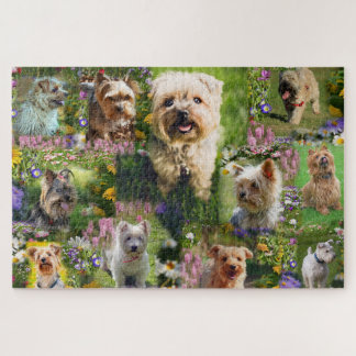 Puzzle Cute Yorkshire Terrier Puppies y Flores Coloridas